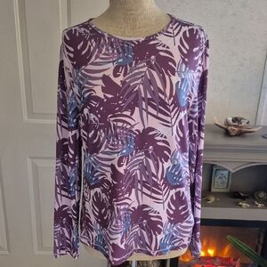 32 Degrees Women's Long Sleeve Top - Purple and Blue Leaf Pattern